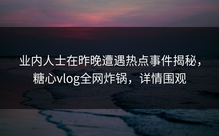 业内人士在昨晚遭遇热点事件揭秘，糖心vlog全网炸锅，详情围观